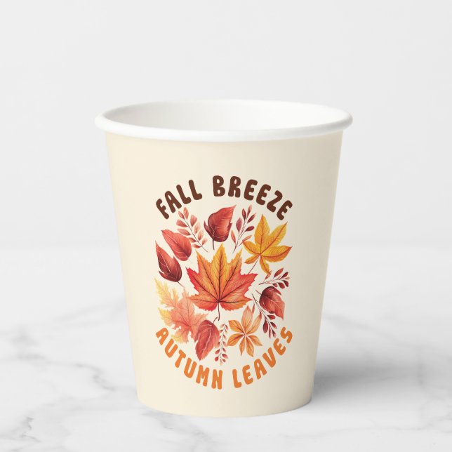 Fall Breeze, Autumn Leaves –Whimsical Fall Foliage Paper Cups (Front)
