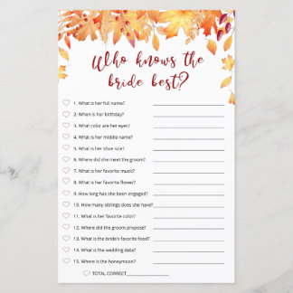 Fall Bridal Game - Who Know The Bride Best