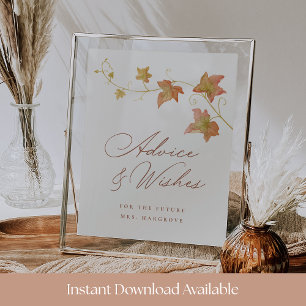 Fall Bridal Shower Advice & Wishes Printable Sign