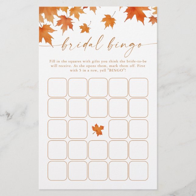 Fall Bridal Shower Bingo Game (Front)