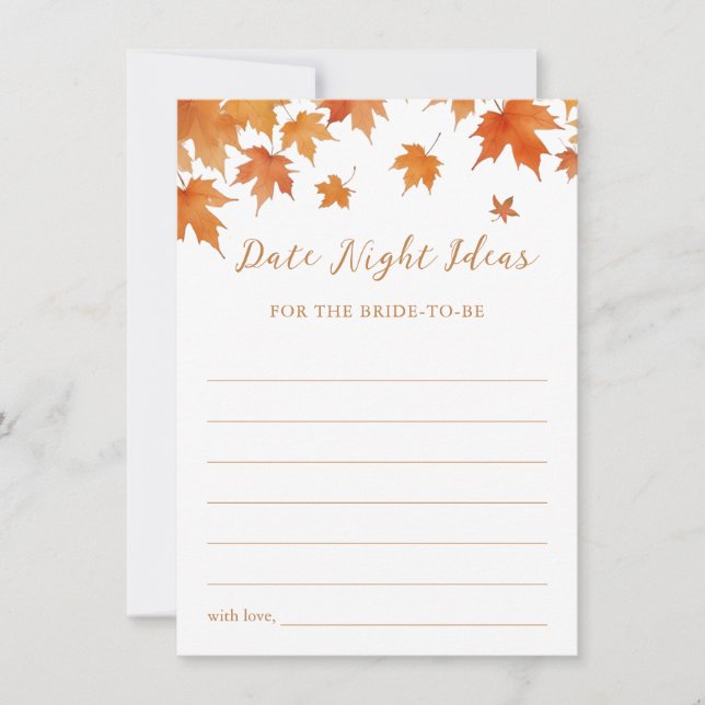 Fall Bridal Shower Date Night Ideas Card (Front)