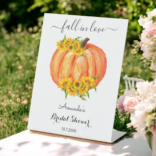 Fall Bridal Shower Floral Orange Pumpkin  Pedestal Sign