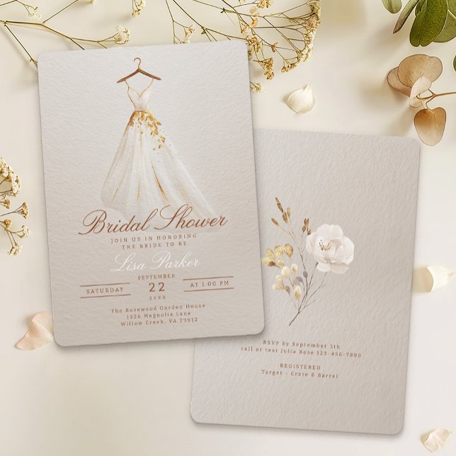 Fall Bridal Shower Gown Invitation with Florals (Bridal Shower Invite)