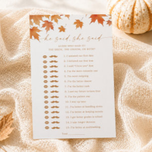 Fall Bridal Shower He Said She Said Game