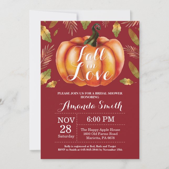Fall Bridal Shower Invitation Card Burgundy (Front)