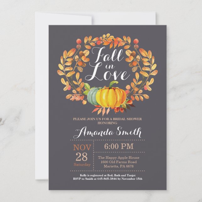 Fall Bridal Shower Invitation Card Grey (Front)