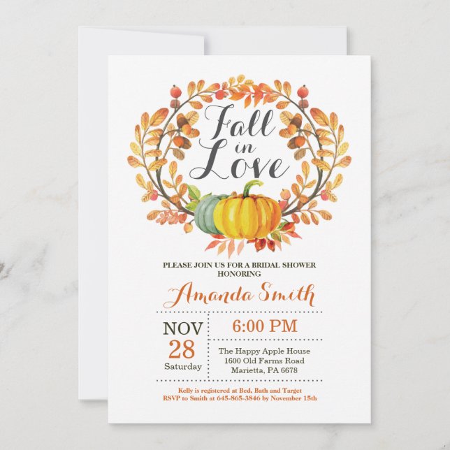 Fall Bridal Shower Invitation Card Pumpkin (Front)