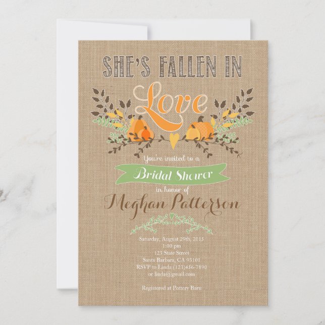Fall Bridal Shower Invitation with Pumpkin (Front)
