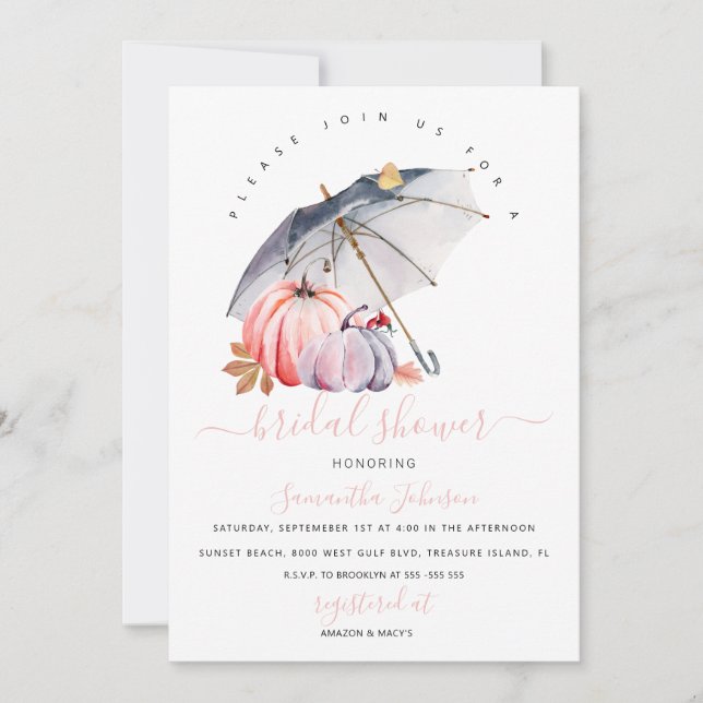 Fall Bridal Shower Invite, Pumpkin Invite, Autumn  Invitation (Front)