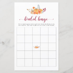Fall Bridal Shower Pumpkin Bingo Game