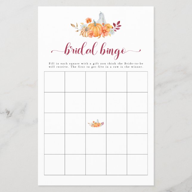 Fall Bridal Shower Pumpkin Bingo Game Flyer (Front)