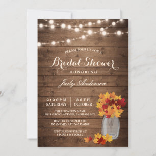 Fall Bridal Shower Rustic Wood Mason Jars Lights Invitation