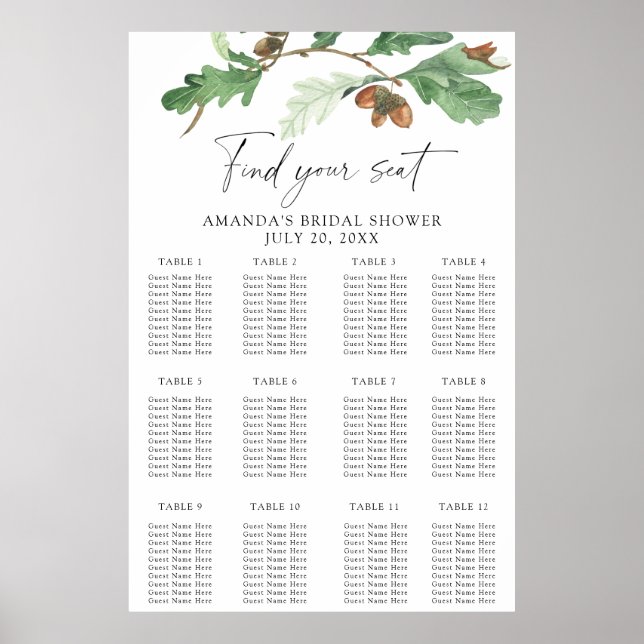 Fall bridal shower seating chart (Front)
