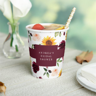 Fall Bridal Shower Sunflowers and Roses Paper Cups