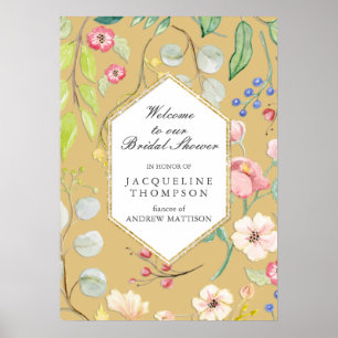 Fall Bridal Shower Welcome Pastel Floral n Foliage Poster