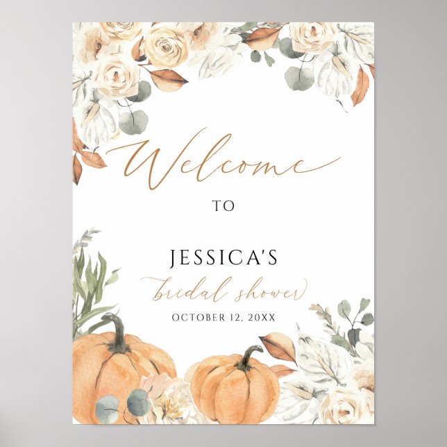 Fall bridal shower welcome sign, autumn shower poster (Front)