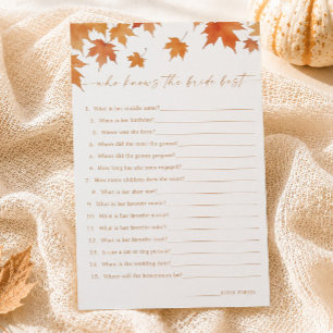 Fall Bridal Shower Who Knows the Bride Best Game