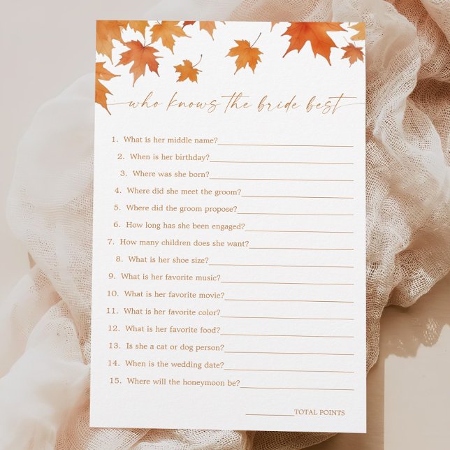 Fall Bridal Shower Who Knows the Bride Best Game (Creator Uploaded)