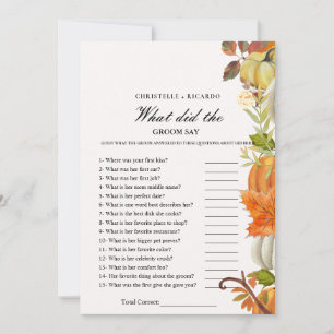 Fall Bride & groom trivia bridal shower game Card