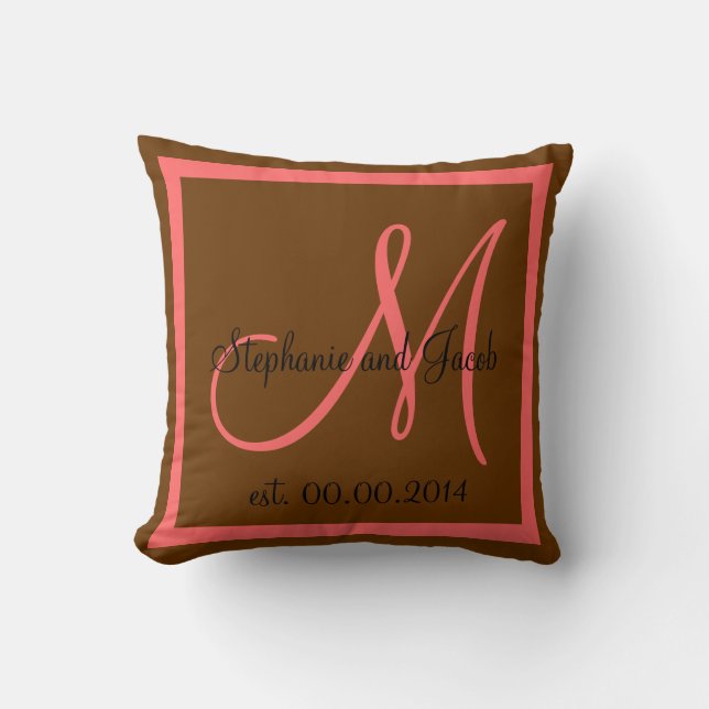 Fall Brown and Rose Pink Wedding keepsake pillow (Front)