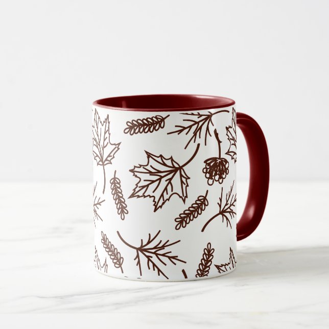 Fall Brown Leaves Outline Two-Tone Mugs (Front Right)