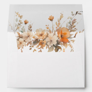 Fall Brown & Orange  Wildflowers Wedding Envelope