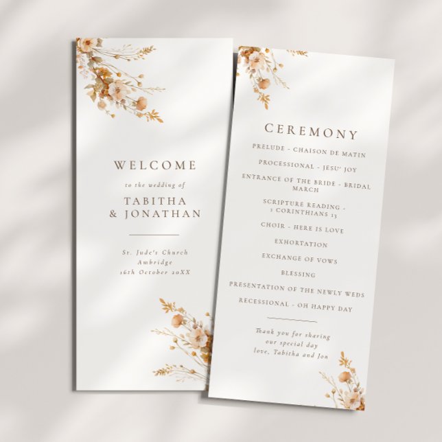 Fall Brown & Orange Wildflowers Wedding Program (Creator Uploaded)