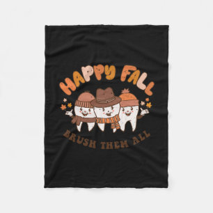 Fall Brush Them All Dentist Teeth Thanksgiving Squ Fleece Blanket