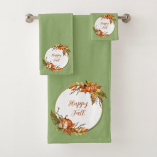 Fall bunny and pumpkins with customisable text  bath towel set