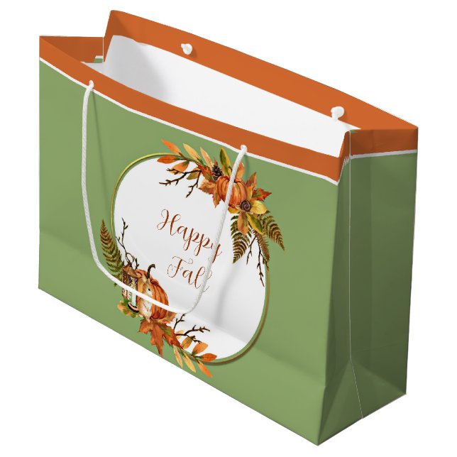 Fall bunny and pumpkins with customisable text  large gift bag (Front Angled)