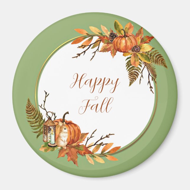 Fall bunny and pumpkins with customisable text  magnet (Front)