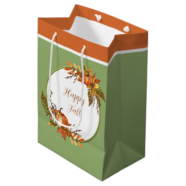 Fall bunny and pumpkins with customisable text  medium gift bag (Front Angled)