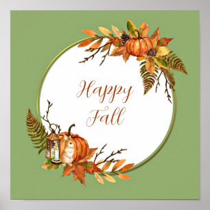 Fall bunny and pumpkins with customisable text  poster
