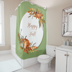 Fall bunny and pumpkins with customisable text  shower curtain