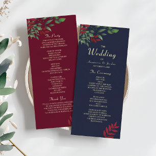 Fall Burgundy and Navy Floral Wedding Program