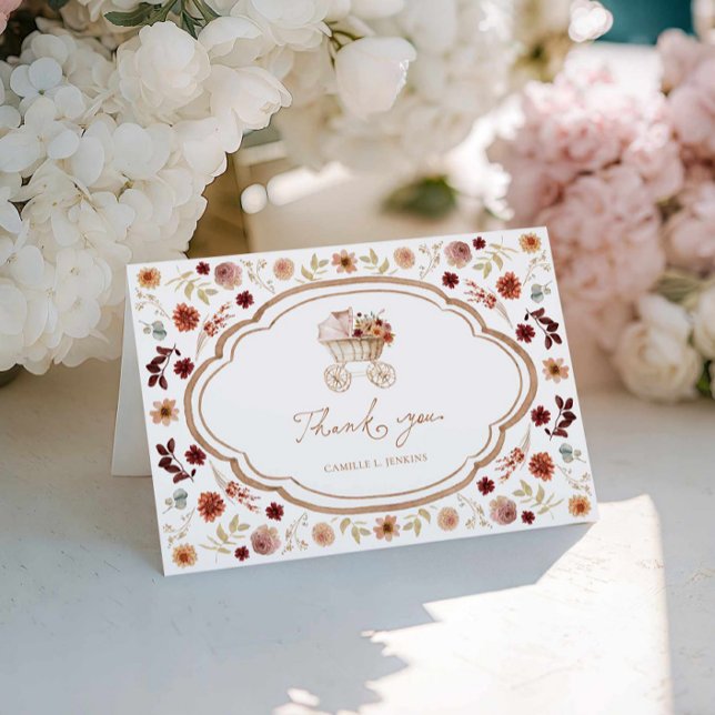 Fall Burgundy Floral Baby Shower Thank you (Fall Burgundy Terracotta Floral Baby Shower Thank you card)