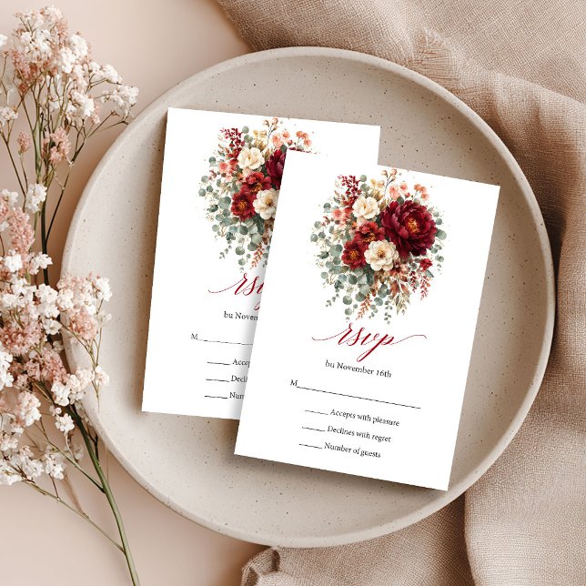 Fall Burgundy Floral Boho Greenery RSVP Card (Fall Burgundy Floral Boho Greenery RSVP Invite

)