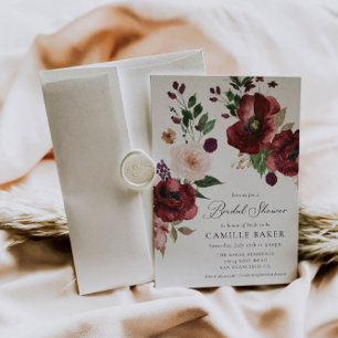 Fall Burgundy Floral Bridal Shower Invitation