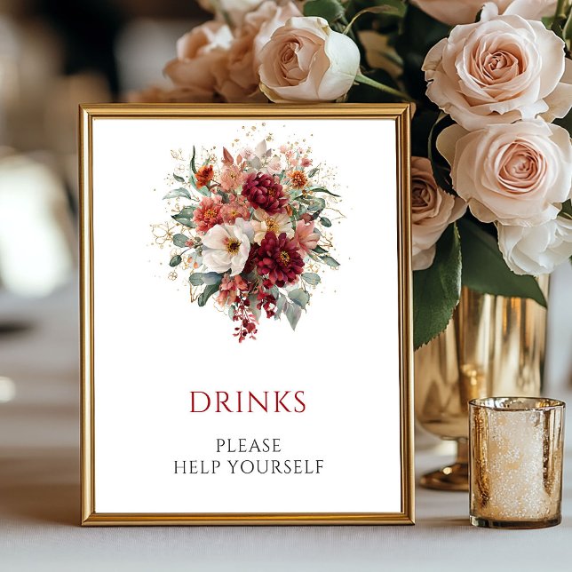 Fall Burgundy Floral Drinks Wedding Tabletop Poster (Fall Burgundy Floral Drinks Wedding Tabletop

)