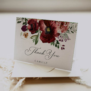 Fall Burgundy Floral Folded Thank You Card