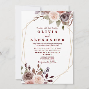 Fall Burgundy Floral geometric frame wedding Invitation