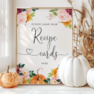 Fall burgundy floral leave your recipe card here poster