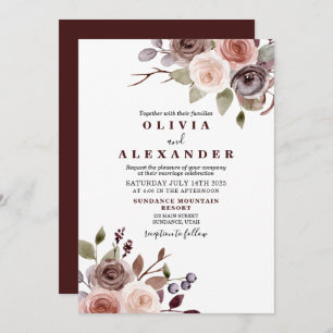 Fall Burgundy floral wedding Invitation