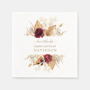 Fall Burgundy Flowers Pampas Grass Palm Wedding  Napkin