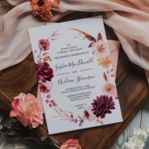Fall Burgundy Flowers Wreath Wedding Invitation