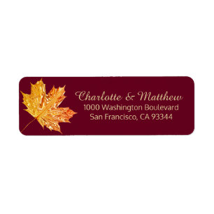 Fall Burgundy Gold Leaves Wedding Return Address Label