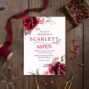 Fall Burgundy Merlot Floral Wedding Invitation