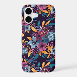 Fall Burgundy Navy Mustard Watercolor Flowers Art