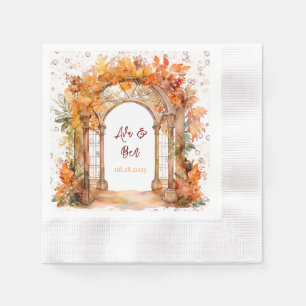 Fall Burgundy Orange Alcohol Ink Floral Wedding  Napkin