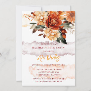 Fall Burgundy Orange Floral Bachelorette Party Invitation